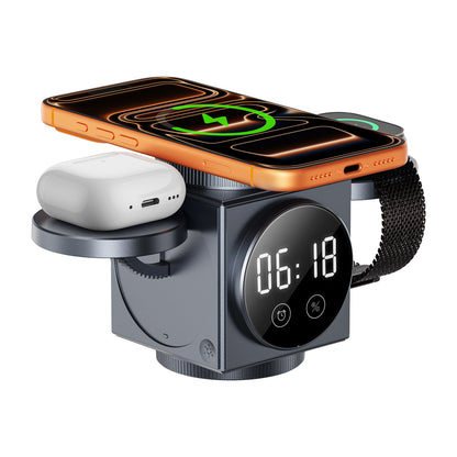 Transform Your Workspace with the 3-in-1 Multifunctional Wireless Charger Dock Station Featuring a Digital Clock and Night Light