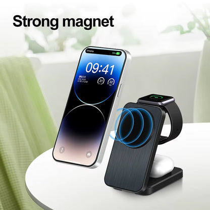 Experience Ultimate Convenience with Our New Foldable 15W Magnetic 3-in-1 Wireless Charging Station – Charge Up to 3 Devices Simultaneously with PD 3.0 Compatibility!