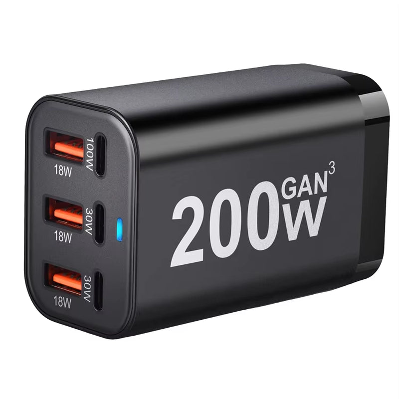 Power Up Your Devices with the 200W USB-C Fast Wall Charger - 4 Ports for Ultimate Convenience